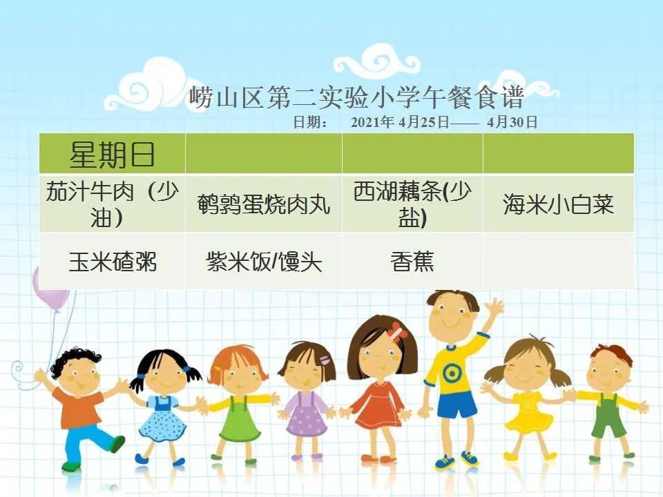 【每周菜谱】崂山区第二实验小学午餐食谱