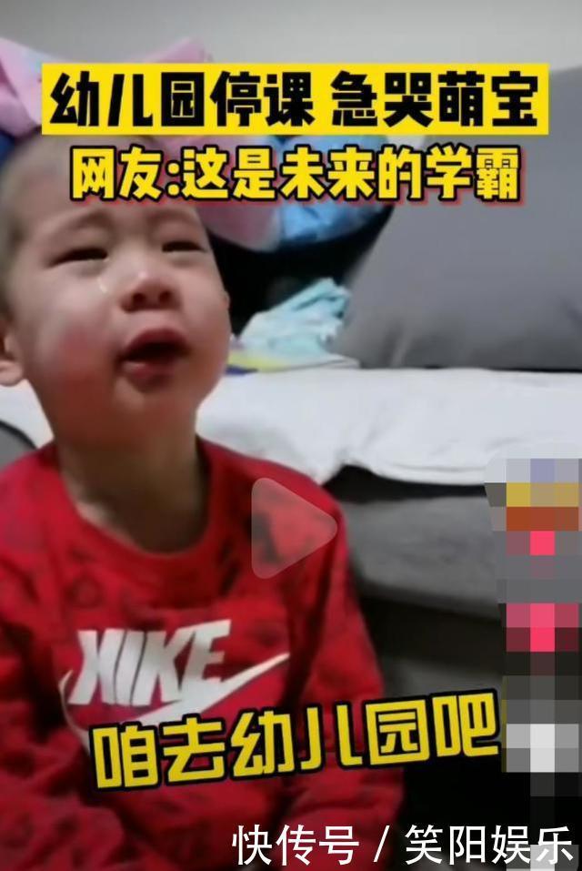 幼儿园停课急哭“萌娃”，边哽咽边找老师，“学霸模样”逗笑网友