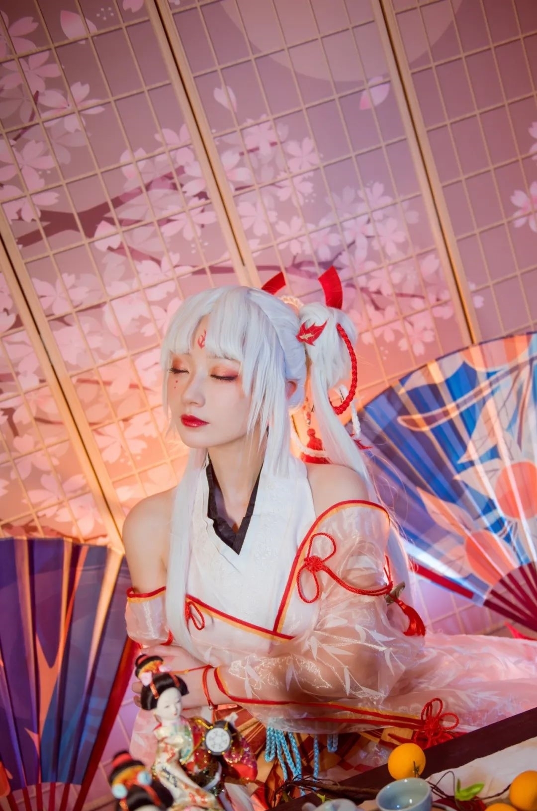 雪憶|cos:陰陽師不知火粉色桃花背景cos正片@桃墨