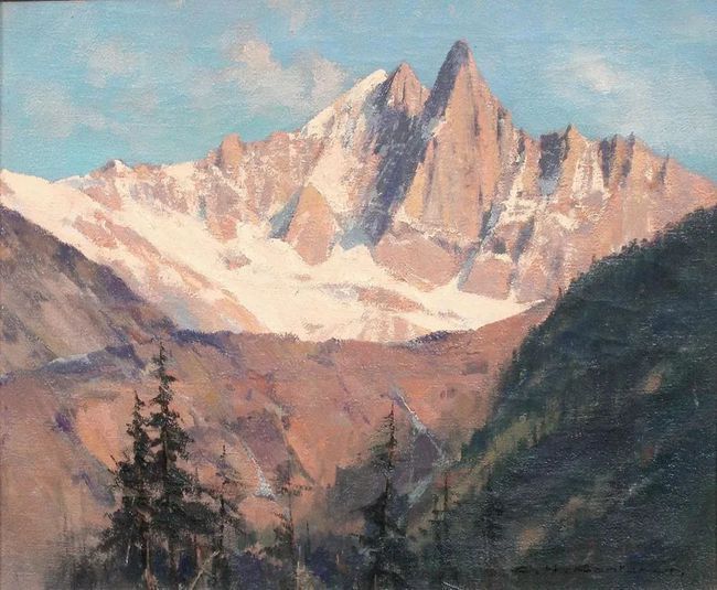 冰雪山脉$查尔斯·亨利·康坦辛(Charles Contencin)冰雪山脉风景绘画