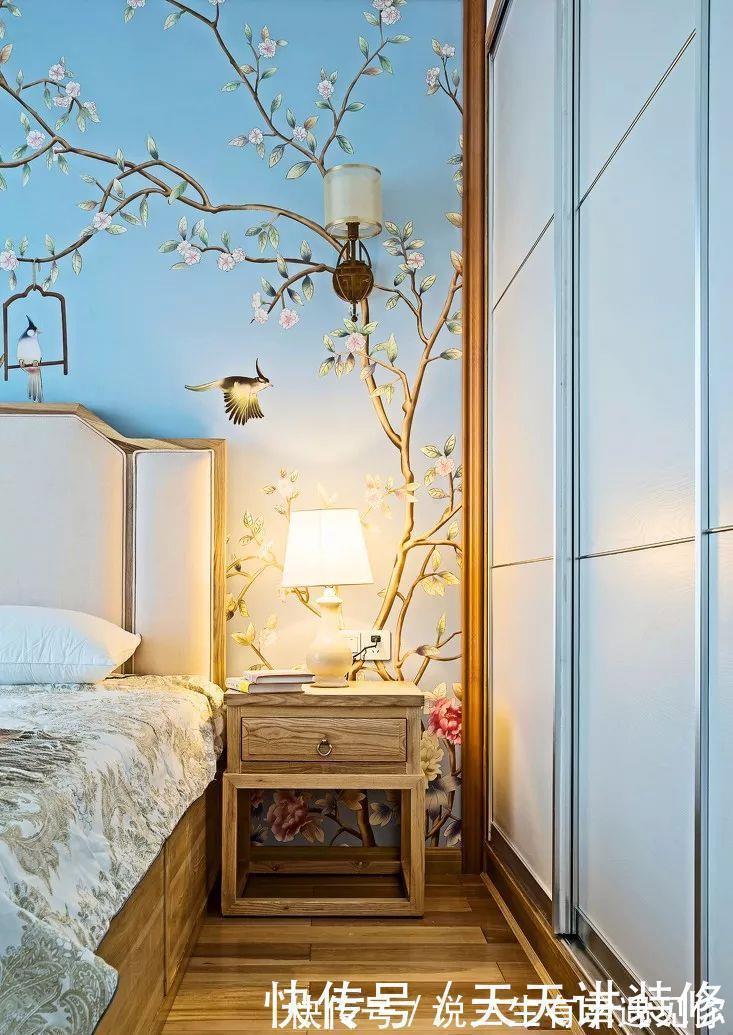 青蓝色|135平四居室,原木中式风格,文化石电视墙,又增添了些野性美