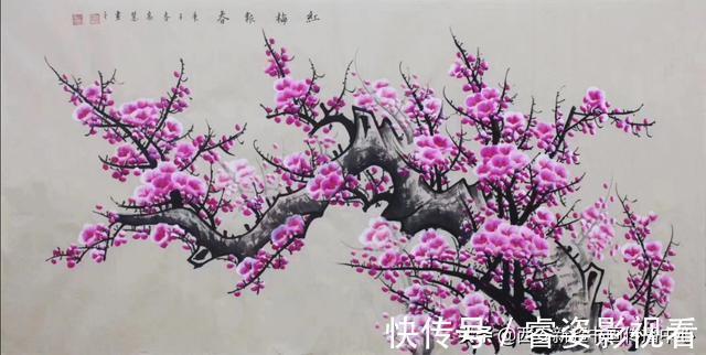 工笔$国画收藏，工笔画梅花牡丹，《品若梅花香在骨，人如秋水玉为神》