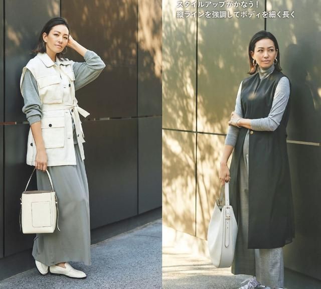 小裁 “长马甲”的时髦穿搭示范:大龄女人换季的首选,优雅百搭又好穿