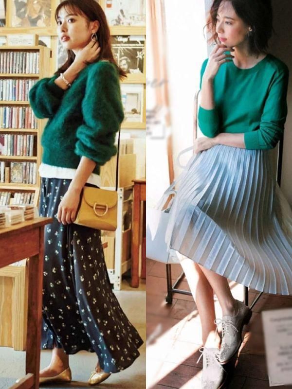 春天就该添一点“绿”，日系风绿色系毛衣搭配来了，太好看了