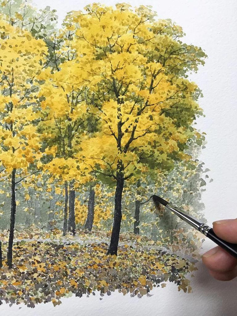  树叶|点、点、点，水彩画树就是这么简单！