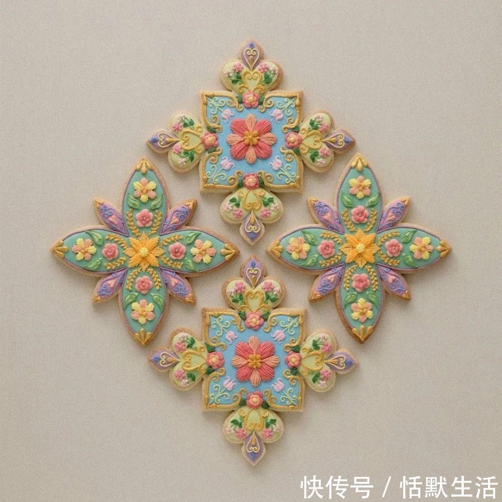 饼干|美到舍不得吃!甜品师手作花砖饼干,救救老夫的少女心!