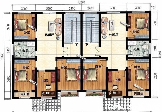 别墅|宽18米左右,两层农村双拼别墅,简单户型更适合老家建!