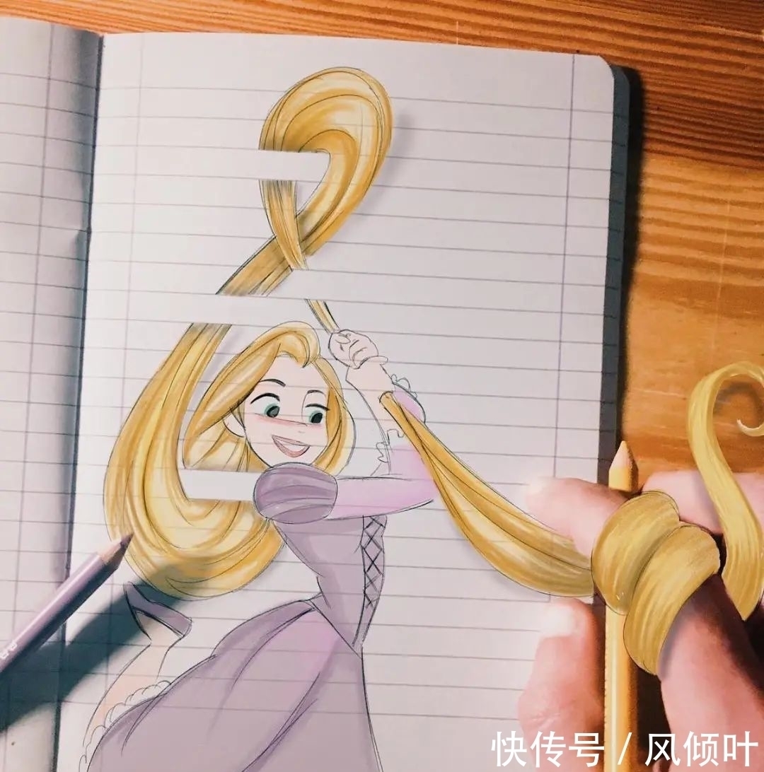 长发公主|他在本子上“乱涂乱画”,迪士尼角色和线条一起玩游戏,趣味十足