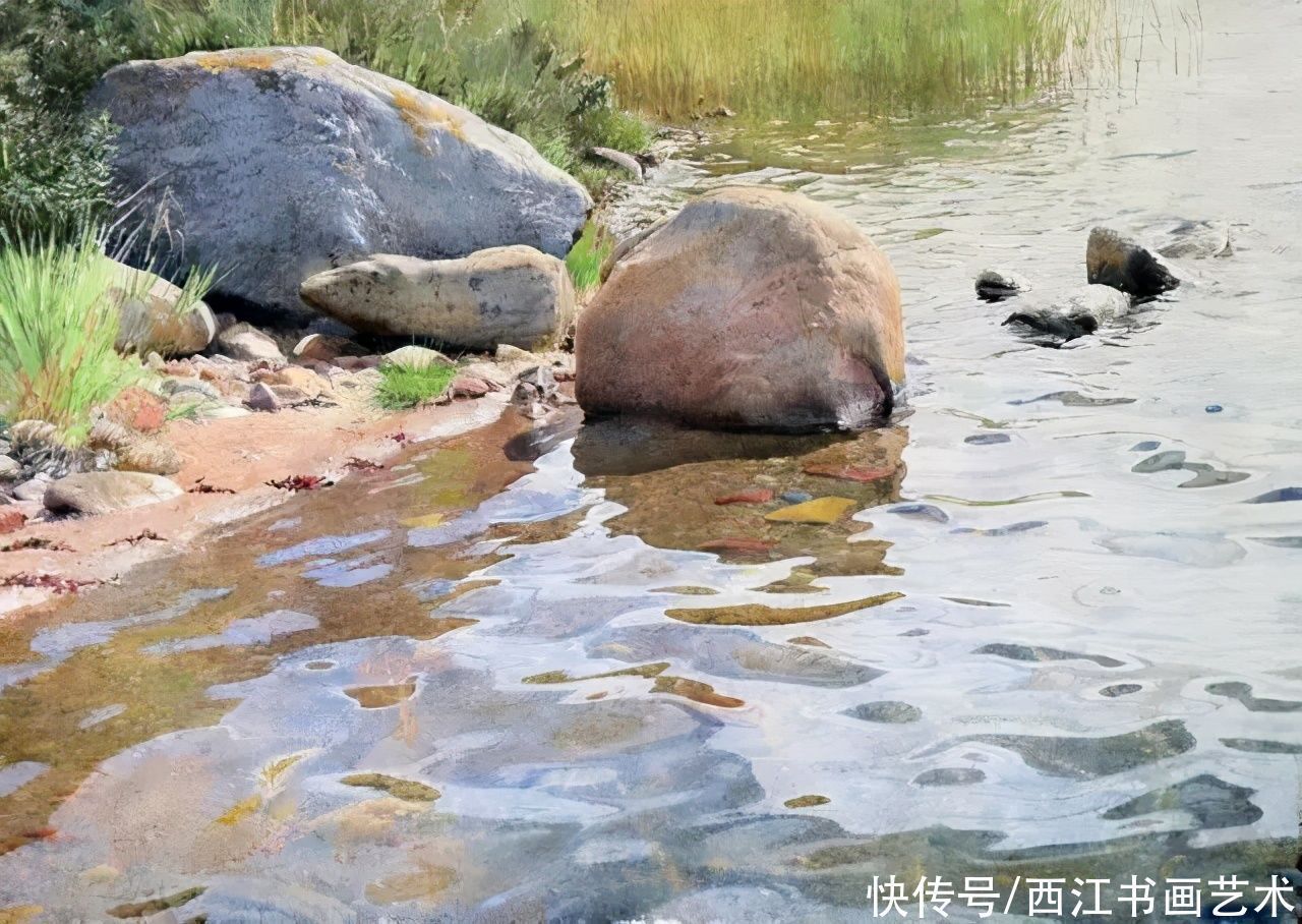 克拉科夫$这位瑞典水彩画家把海边的石头质感画得好极了