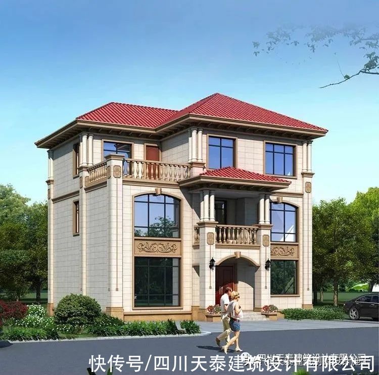 露台|四川自贡三层欧式别墅带大露台设计 乡村小洋房 农村建房施工图