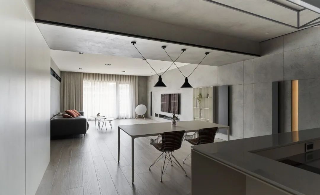 床尾处|100㎡简约工业风,低调安静的水泥灰,装出别样高级的美