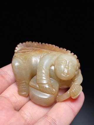 童子#清 和田玉籽料 童子击鼓