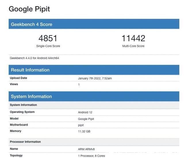 google|搭载Android 12系统 谷歌折叠屏手机Pixel Fold现身Geekbench