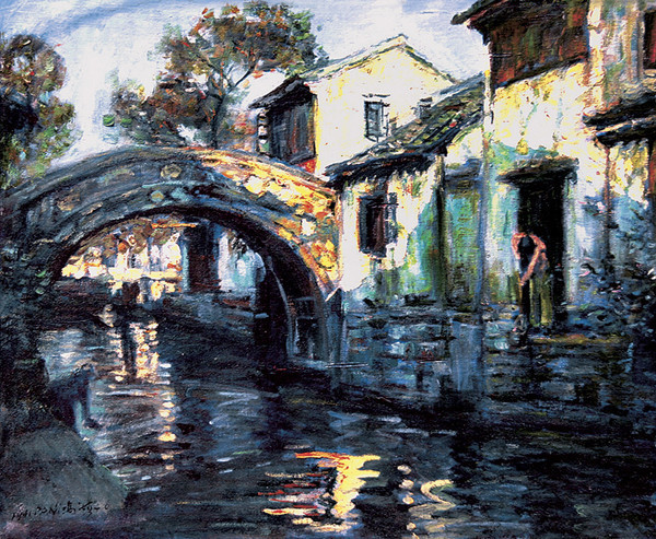 江南水乡#潘鸿海油画中的江南水乡,太有诗意了!