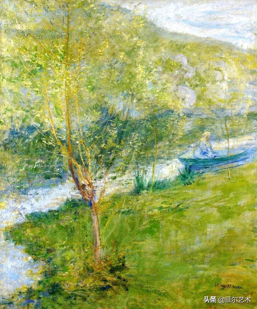 构图#这幅油画作品有着独特精致的构图，以及柔美优雅并带有诗意的风景