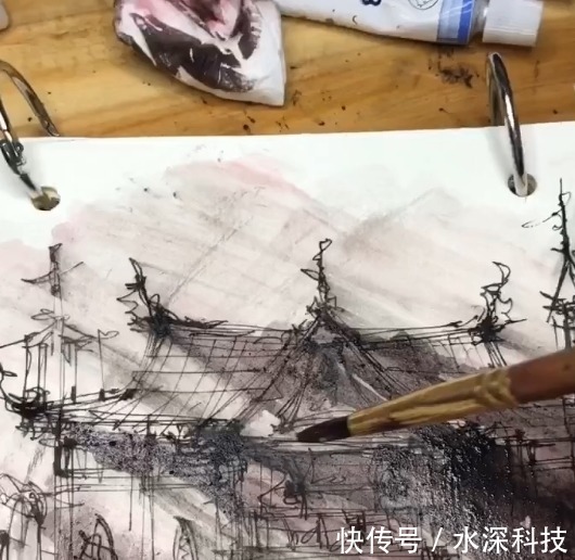 水彩&美术生水彩古风画,开始觉得非常乱,上色后发现:高攀不起了