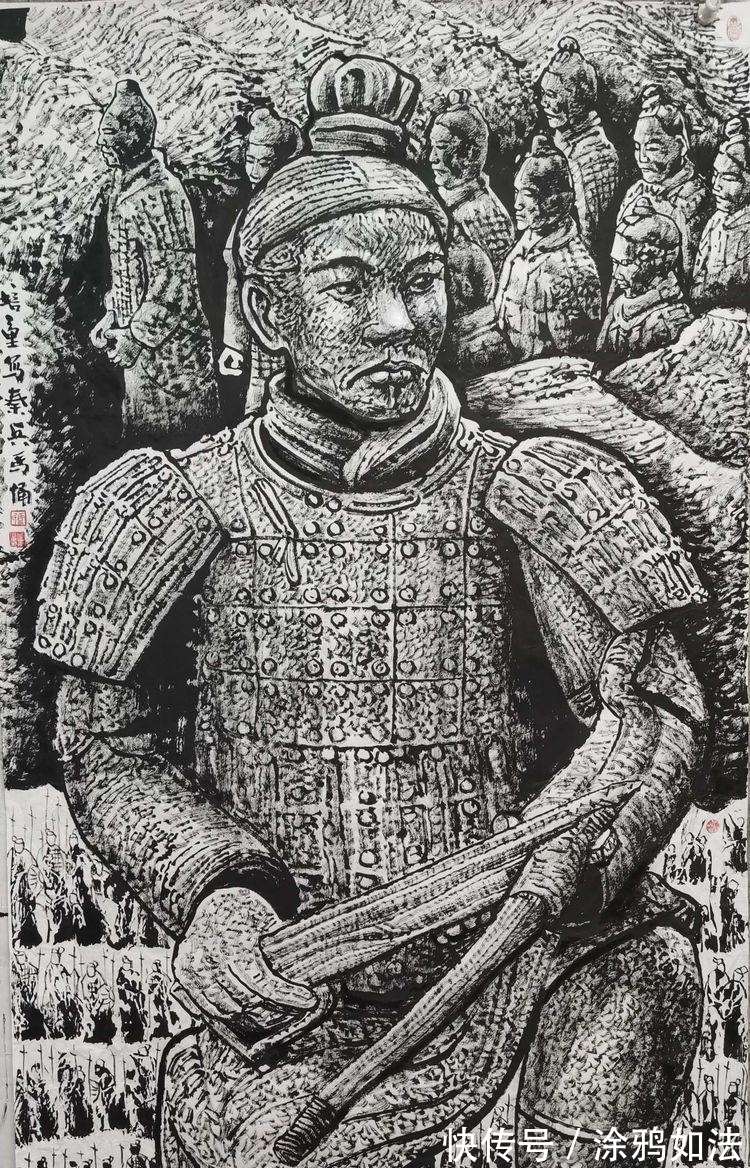 兵馬俑|秦始皇兵馬俑馬培童焦墨組畫,震動畫壇,有目共賞!