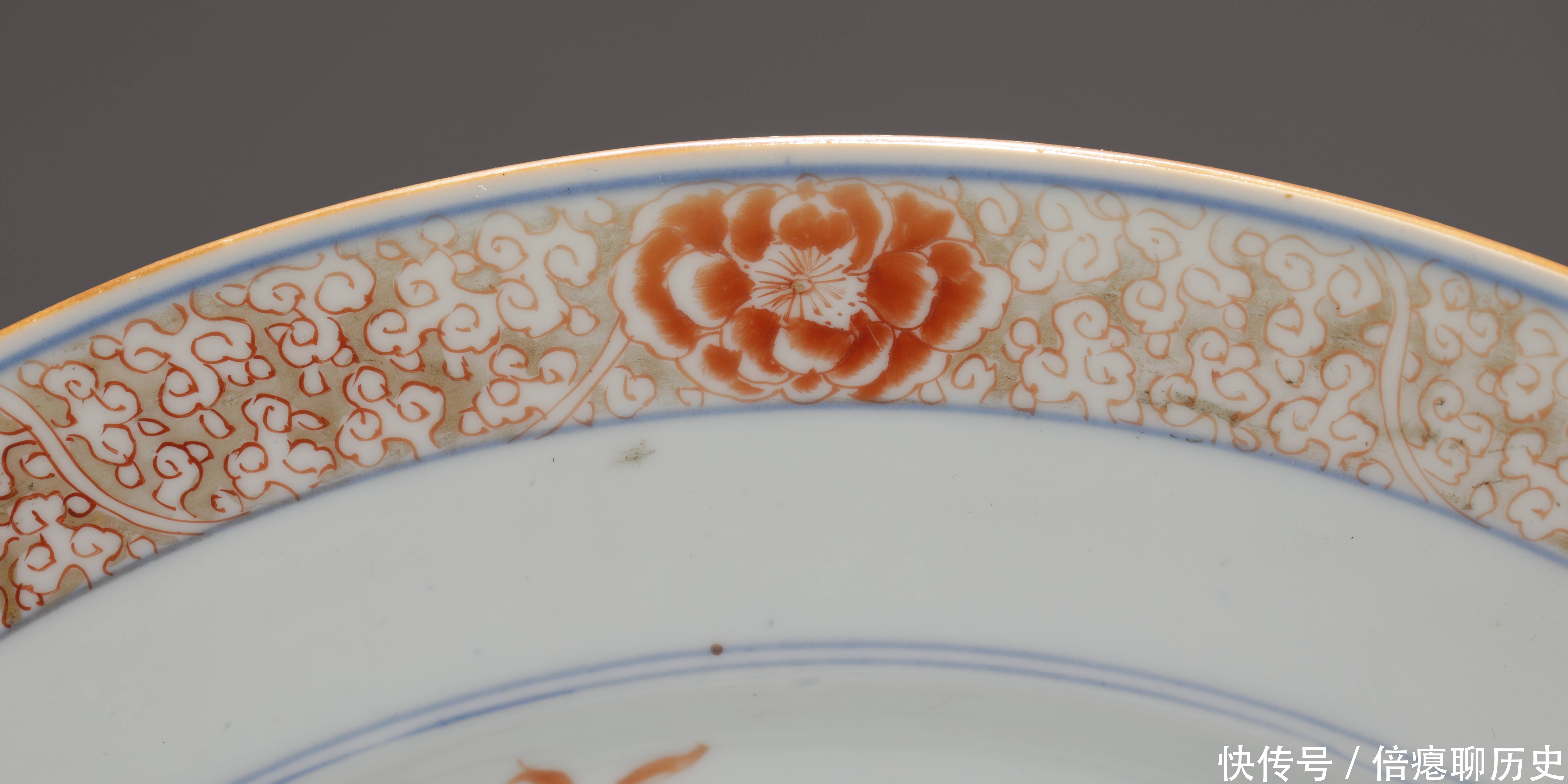 干枝|康熙 青花矾红描金干枝梅花蝶纹大盘