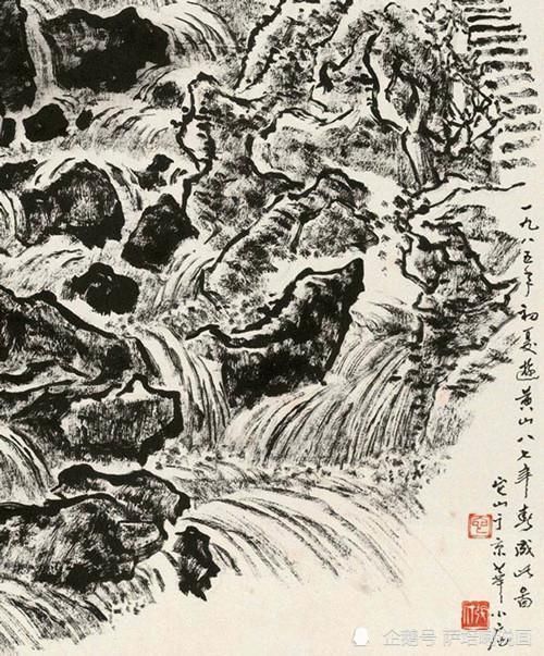 桃花溪!这不是炭笔素描,这是焦墨山水,张仃绘《桃花溪》