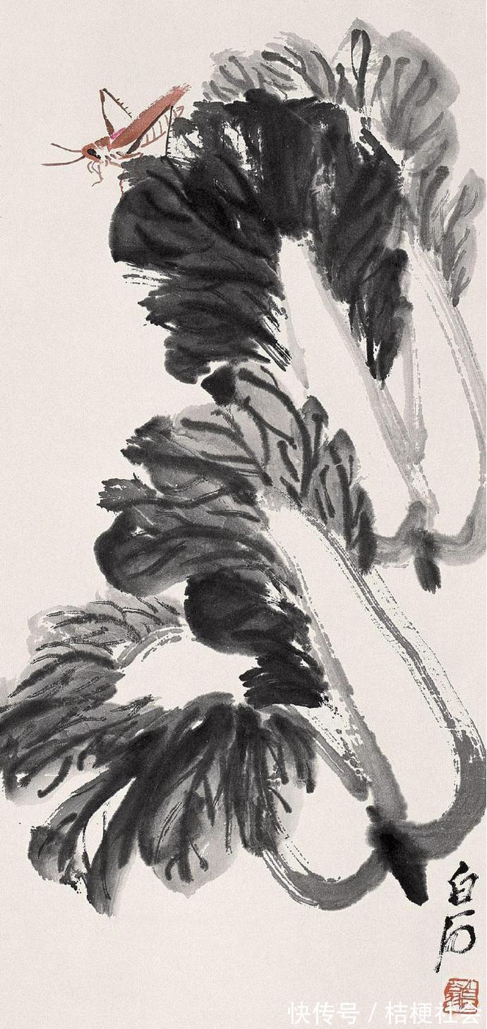 绘画#齐白石画白菜,上面一只蚱蜢价值300万,让作品增值10倍