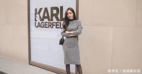 鉴赏|美女鉴赏:波普视觉条纹时髦白领针织裙