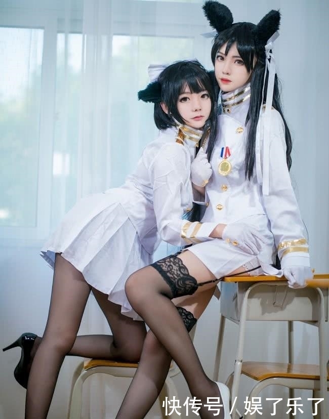 双人|碧蓝航线双人组黑丝制服COSPLAY