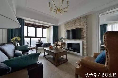 效果图|146平美式风大户型，头次看到电视墙这样设计，古朴又有韵味
