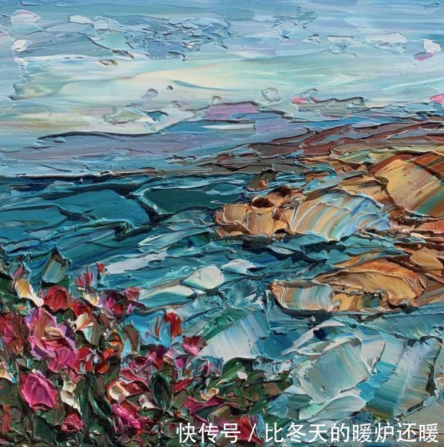 颜料@女画家用刮刀刮出震撼的风景,一量2厘米厚,网友:心疼颜料