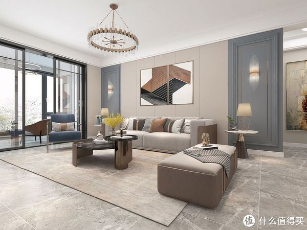 客餐厅|闺蜜的130平米新家,装现代轻奢风格,单一个沙发墙就把我迷住了