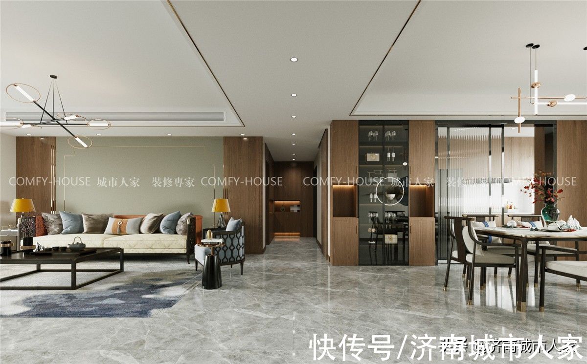 中式|祥泰城中式轻奢三室两厅装修效果图