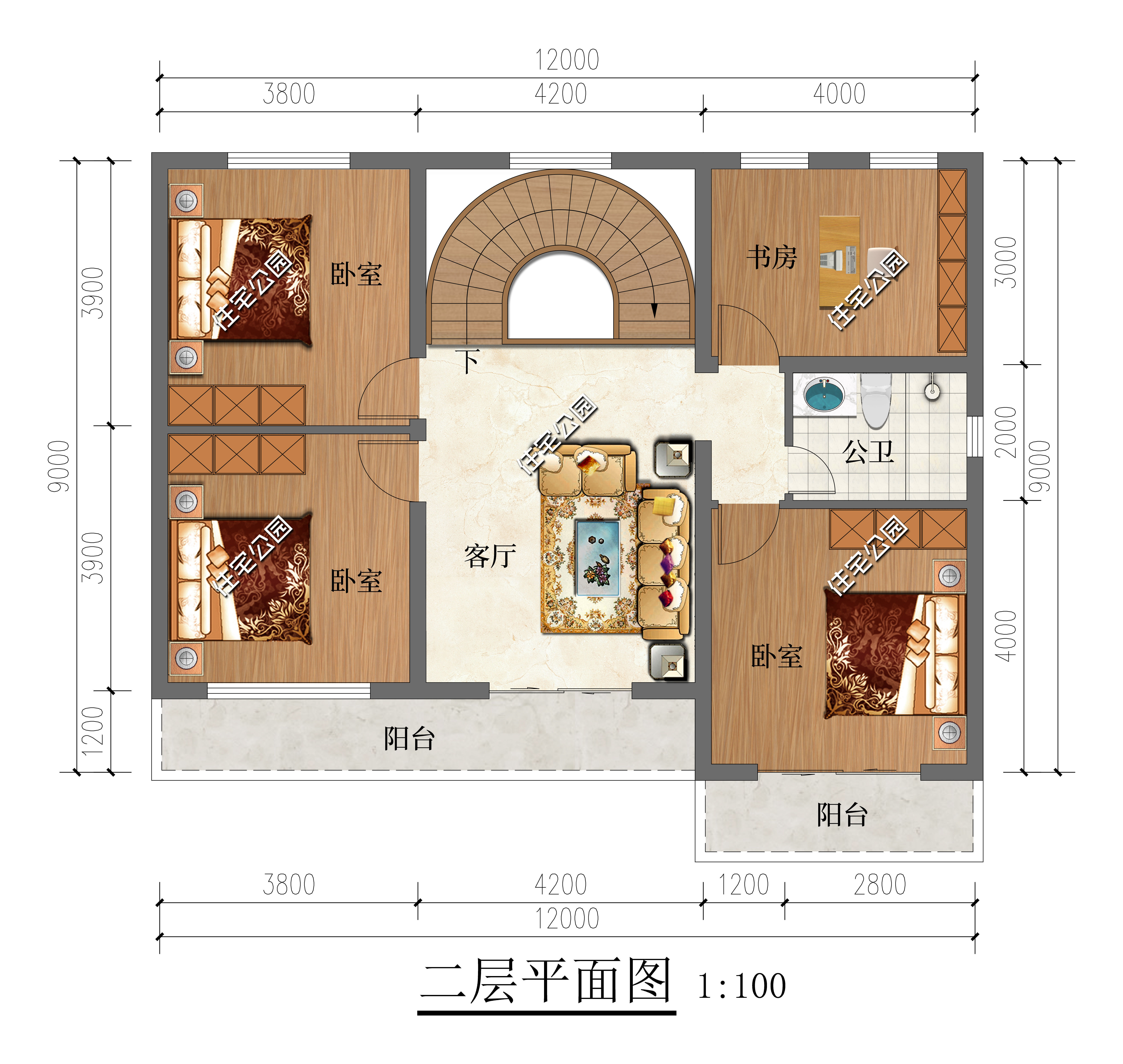 别墅|旋转楼梯美观大气，烤火房温暖舒适，12×9米二层现代别墅