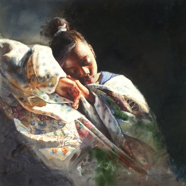 画标$美国水彩人物画家玛丽怀特:一张A4大小的水彩画标上万美元