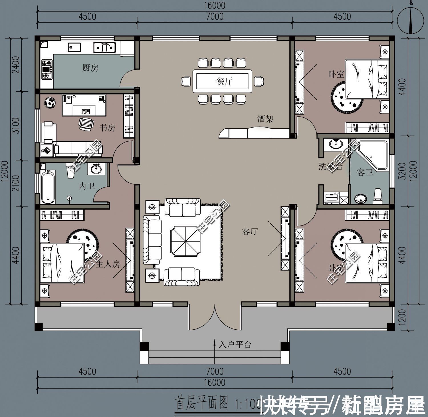 马头墙|别拿一层不当别墅！4套一层户型图纸，农村养老房的最佳选择