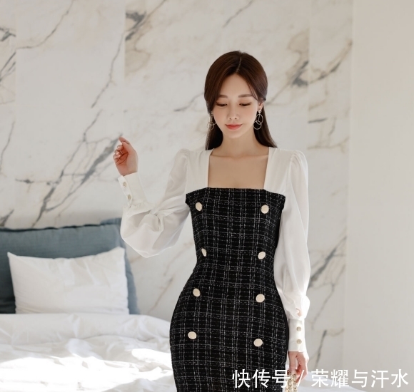 美人图鉴孙允珠：晶莹钻黑镶白竖扣灯笼袖衣裙