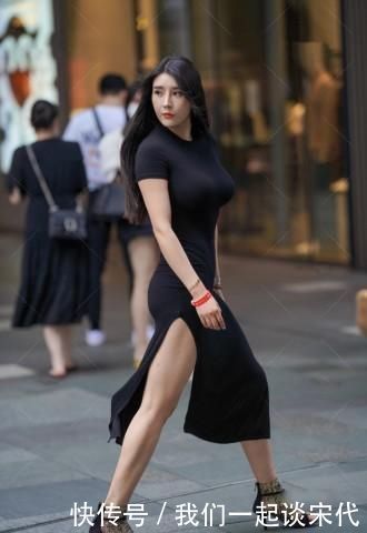 穿搭|贵妇穿搭开叉裙就是与众不同，高跟鞋上金色点缀更是亮点之一