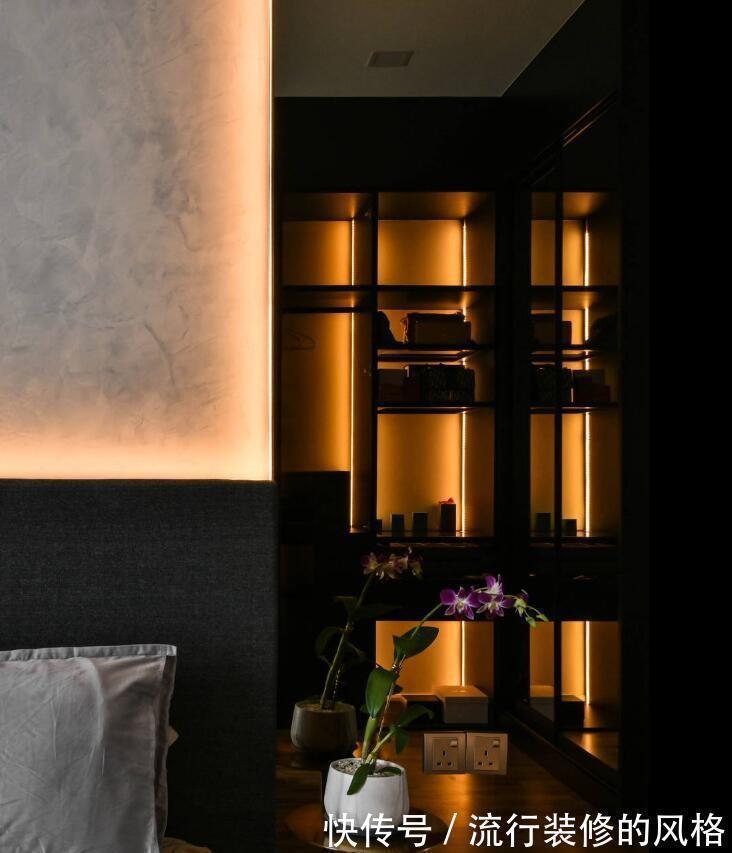 床尾|111㎡用黑白灰装出大宅范,岩板和灯带的碰撞,不小心溢出高级感