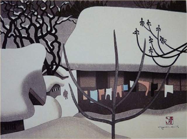 版画!日本近代版画大师斋藤清冬日雪景系列版画作品