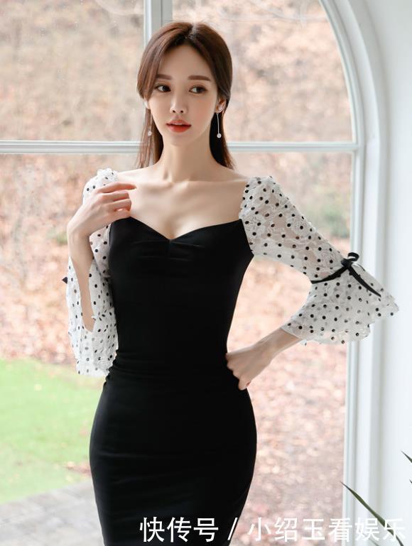 女人味|孙允珠黑色抹胸包臀裙,性感中凸显女人味