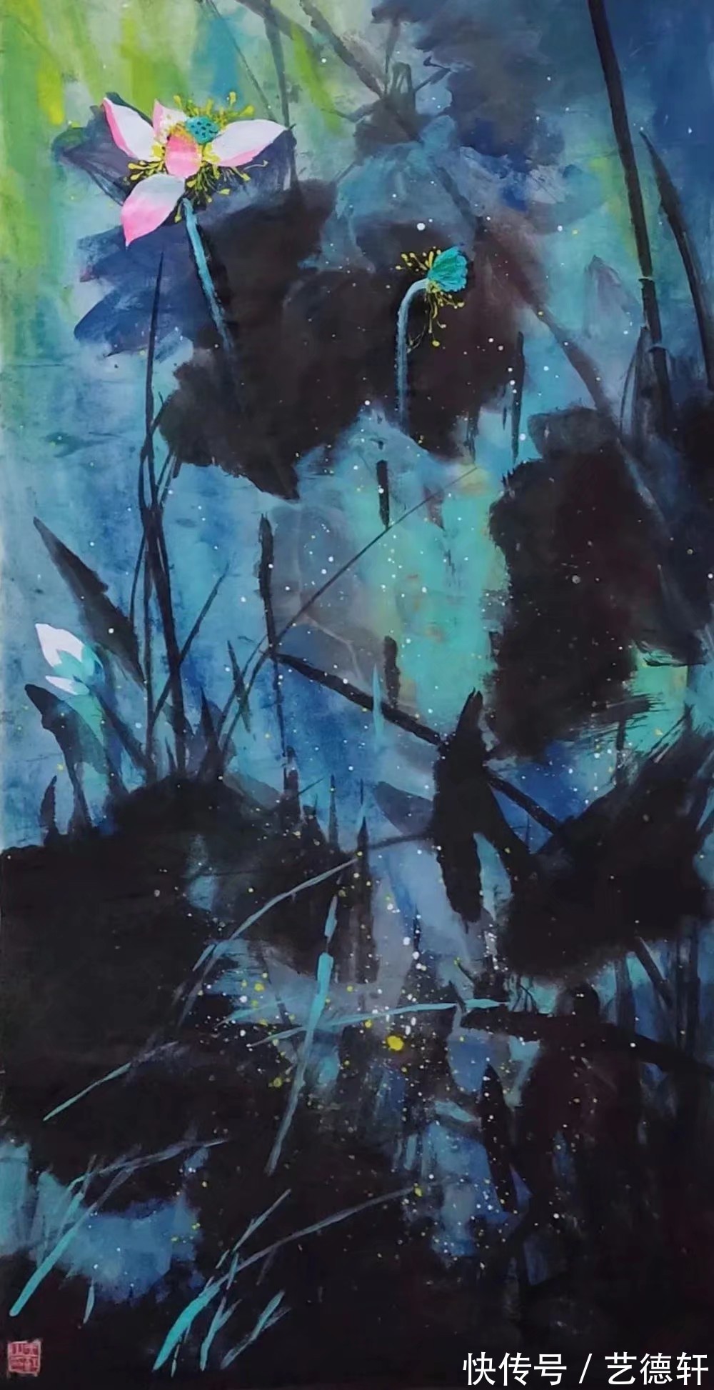 曹玉红|中国当代泼墨重彩画家曹玉红荷花作品欣赏