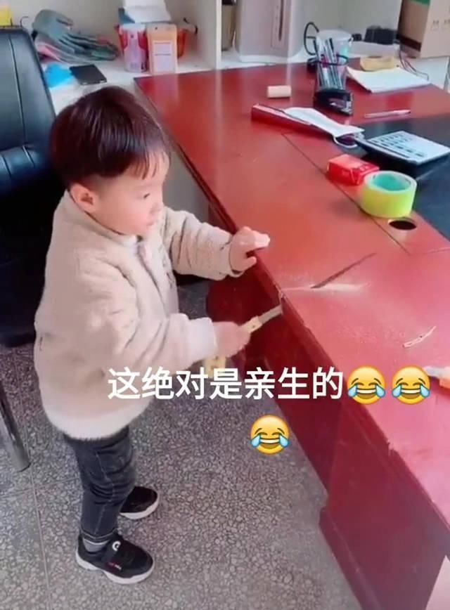 锯子|趁爸爸午睡,儿子给爸爸的书桌“开了刀”,爸爸感觉脖子凉飕飕的