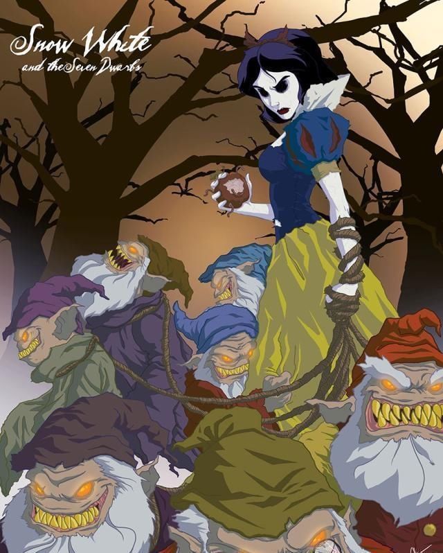 白雪公主#迪士尼公主变成恐怖“怪物”,丧尸让人害怕,吸血鬼画风妖娆