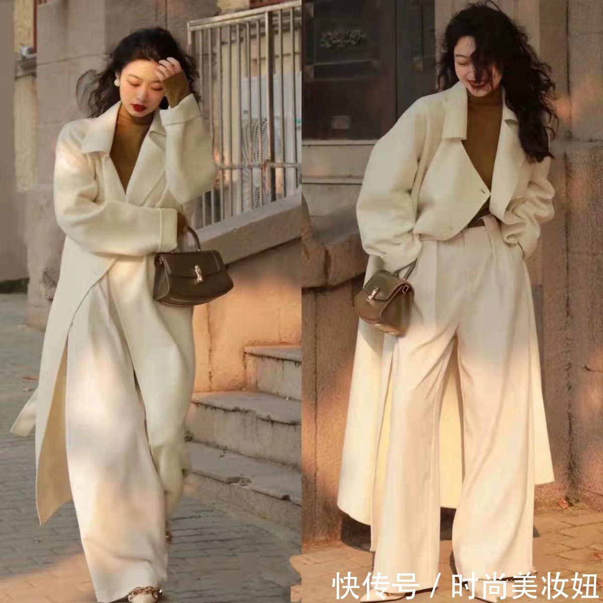阔腿裤 大衣别配打底裤了,配阔腿裤更显气质又减龄,普通人照穿真洋气