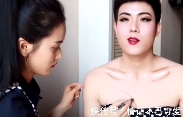 男孩|女子把老公化妆成女人,看起来还很妩媚,走在大街能秒杀女人了!