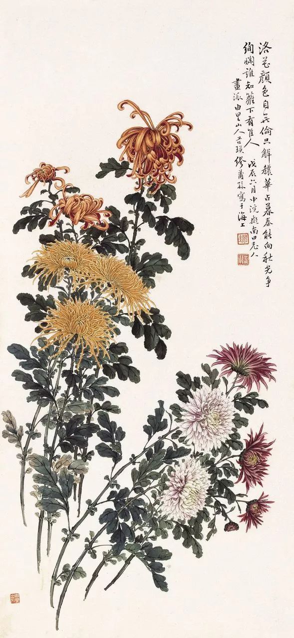 大中学$秋日赏菊——缪谷瑛菊花作品欣赏