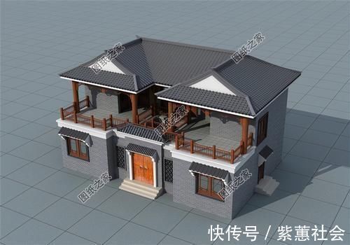 占地|农村二层四合院别墅效果图,带超大院子,在家建一栋养老足矣