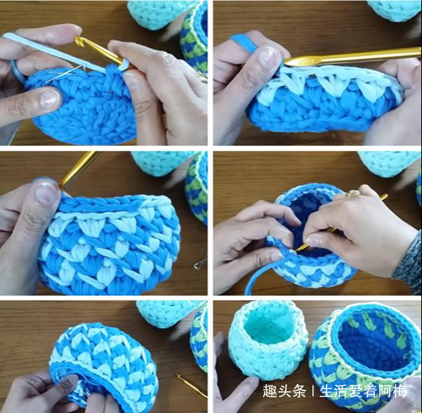 布条这样钩织，快速变收纳筐，放家里不好用吗DIY编织附教程