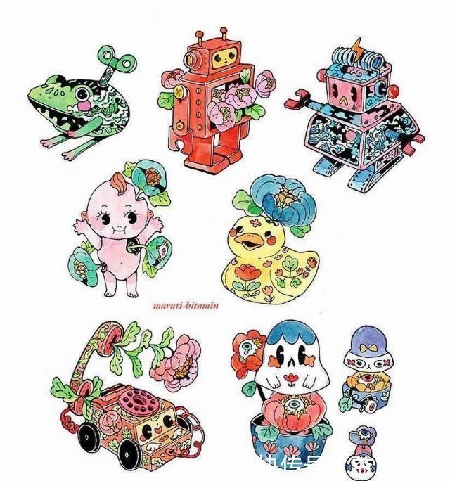 插画$哇马克笔画出水彩般效果,装饰感太强了,简单又漂亮,收藏