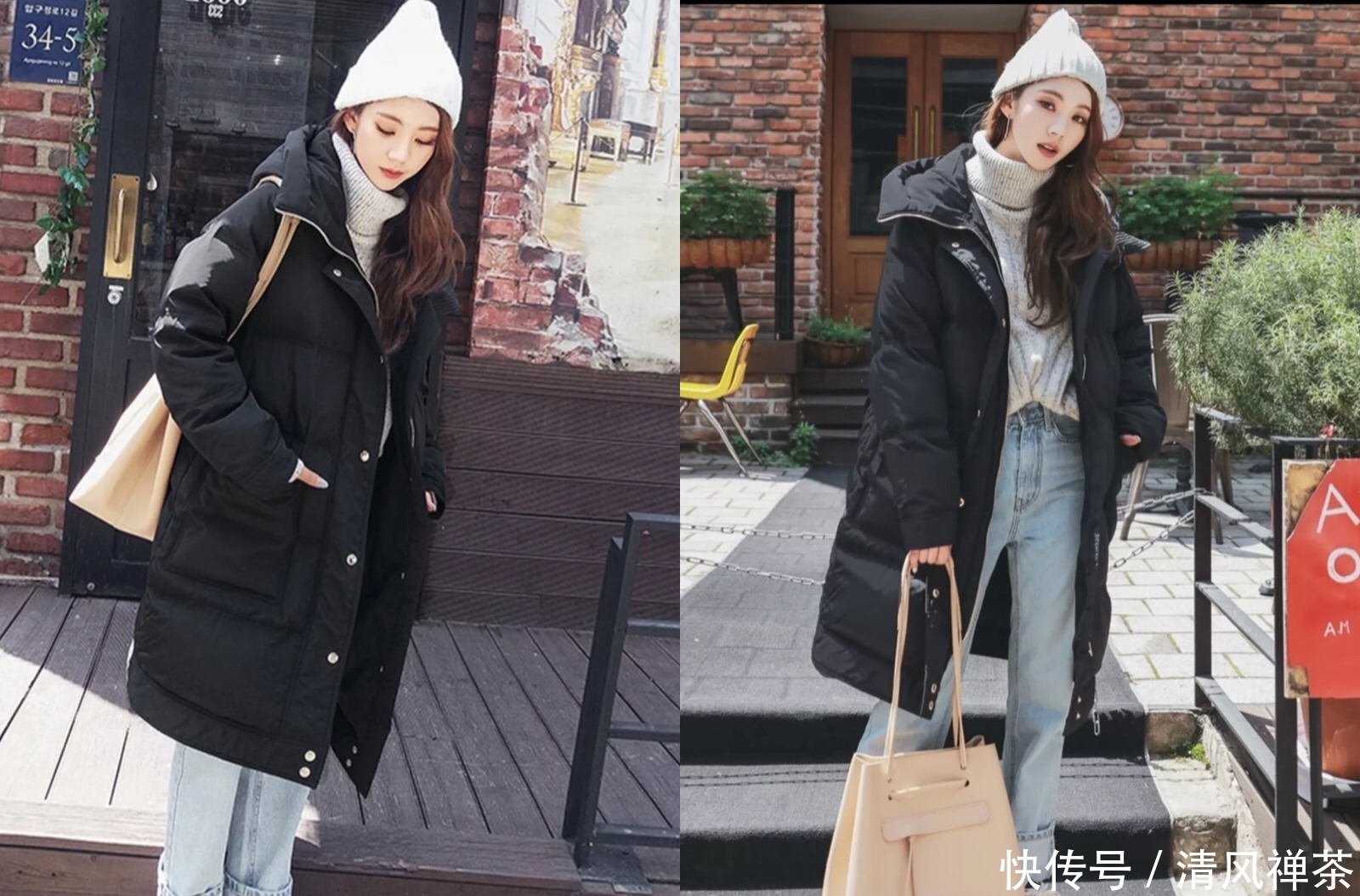 冬季流行的黑色中长款羽绒服,搭配各种下装,穿上显瘦又洋气