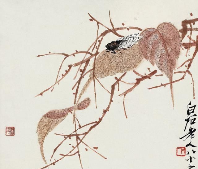 齐白石&齐白石画知了,以为是照片打印出来的,画得像活捉的一样