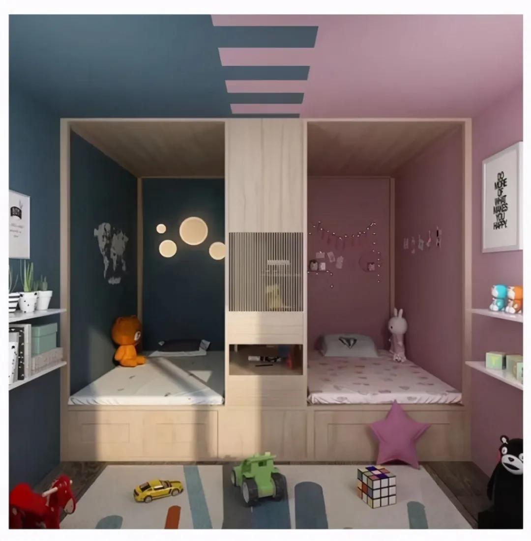 床头柜|儿童房还在装上下铺不如做个大床中间打上柜子,立马拥有两张床